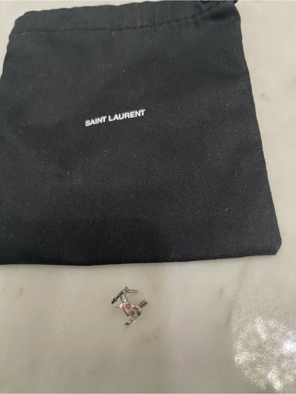 Yves Saint Laurent Silver YSL Logo Ear cuff  with Black Pouch